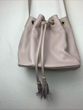 J Crew Factory Leather‎ Mini Bucket Bag EUC Pale Pink Drawstring Crossbody
